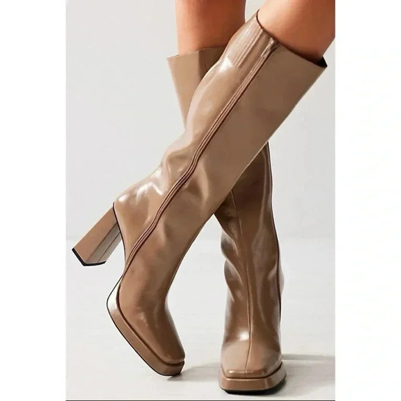 New Jeffrey Campbell Maximal Tall Boots Heeled Knee High in Taupe Brown Tan 8 - Picture 1 of 14